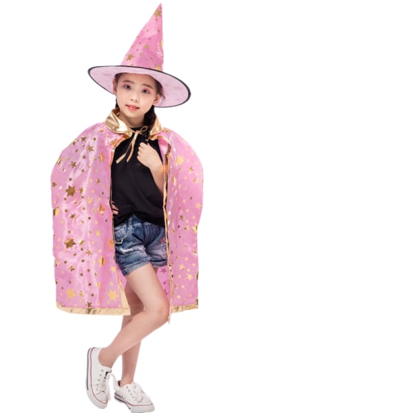 Halloween mantel Barnens dag maskerad Performance Dress Up Satin mantel Femstjärnig mantel mantel Set (rosa femstjärniga mantel)