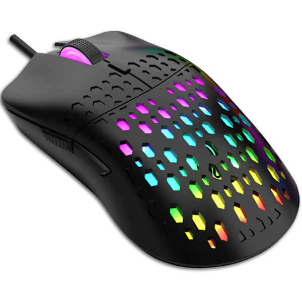 Trådbunden Spelmus, Lättvikts RGB Spelmus, 4 Justerbara DPI Upp till 3600, 6 Programmerbara Knappar, Ergonomisk Datormus för Windows/PC/Mac