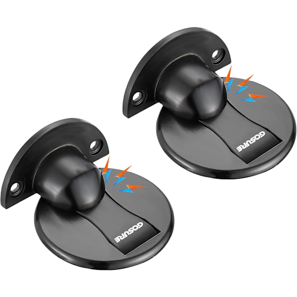 Gulvmontert magnetdørstopper - Usynlig magnetisk dørstopper, magneter dørstopper veggstøtte hold åpen dørstopper, med 3M lim uten boring, for H Black*2