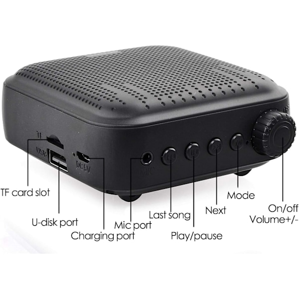 Stemmeforsterker 12W Oppladbart PA-system (1200mAh) med Ledningsmikrofon for Lærere, Trenere, Turguider og Mer (Svart)