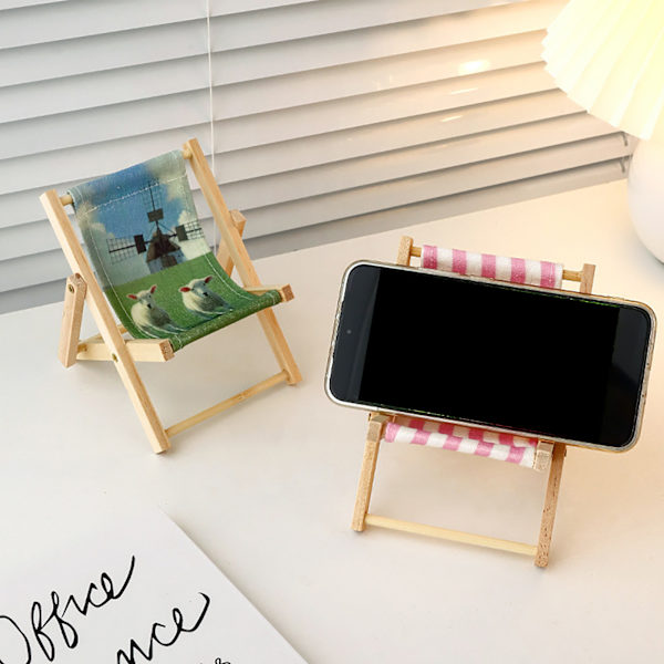 Strandstol Mobilholder Kreativ Træ Befri Dine Hænder Mobiltelefon Støtte til Skrivebord Foto Rekvisitter Ornamenter  10x12x12cm Model A