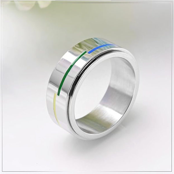 Unisex Voksen Rustfrit Stål Regnbue LGBT Stolthed Spinner Ring 8MM--US9