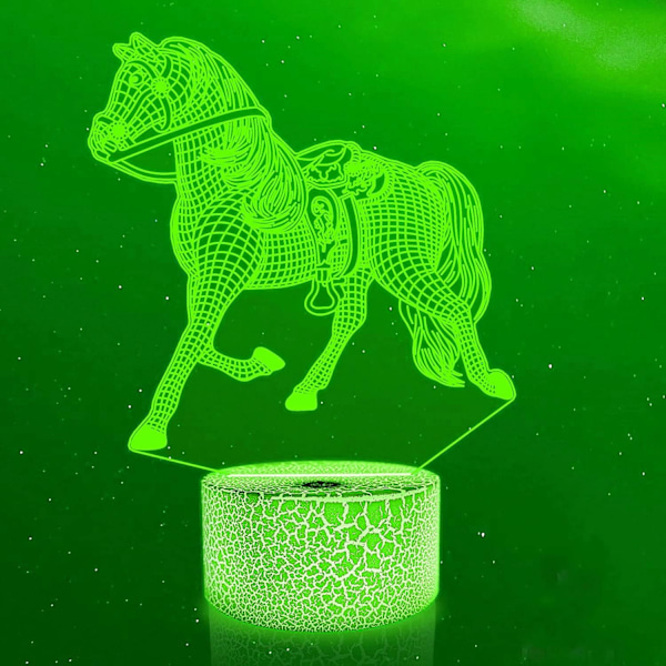 3D Hest Natlys LED Lampe Illusion 7 Farveskiftende Berøringskontakt Bordskrive Dekorationslamper Fødselsdagsgave Akrylbase USB Kabel Legetøj