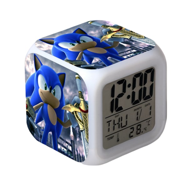 Wekity Sonic the Hedgehog Färgglad väckarklocka LED Kvadratisk klocka Digital väckarklocka med tid, temperatur, alarm, datum