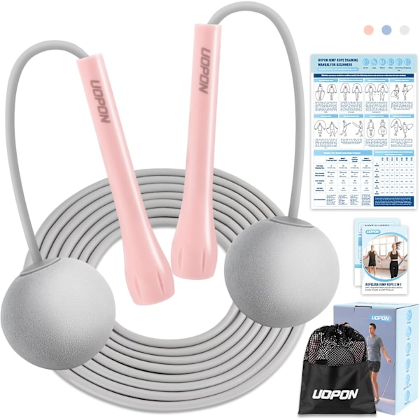 Springtov til fitness, letvægts PVC hoppetov til mænd, kvinder og voksne træning med ABS-håndtag og træningsplakat, justerbar tangle-fri træning Pink with Ball