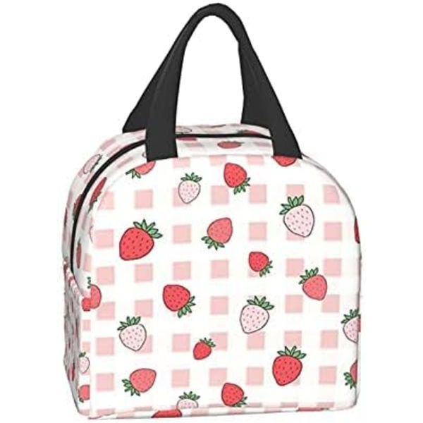 Unisex Flot Pink Jordbær Frokostpose, Holdbar Oxford Klud med Aluminiumfolie Isolering, Vandtæt og Genanvendelig, Ideel til Arbejde, Rejser, Picnic Pretty Pink Strawberry One Size