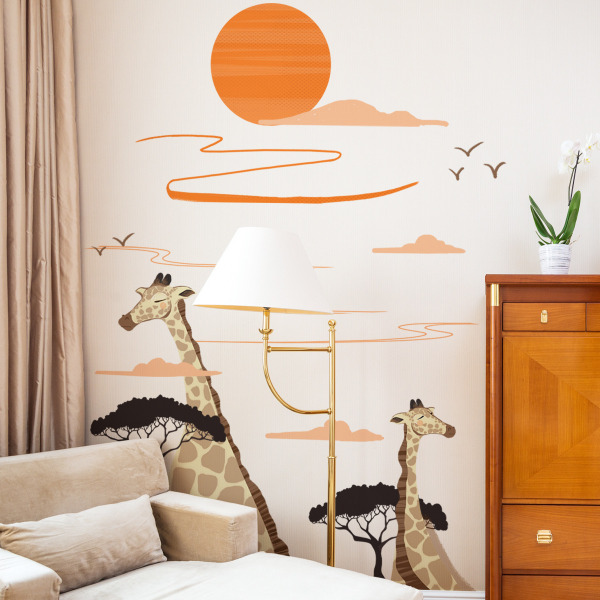 Aurinkokirahvi seinätarra Suloinen luova eläinseinätarra Irrotettava taidekoristeseinämaalaus lapsille Makuuhuoneen asuinkodin seinien koristelu