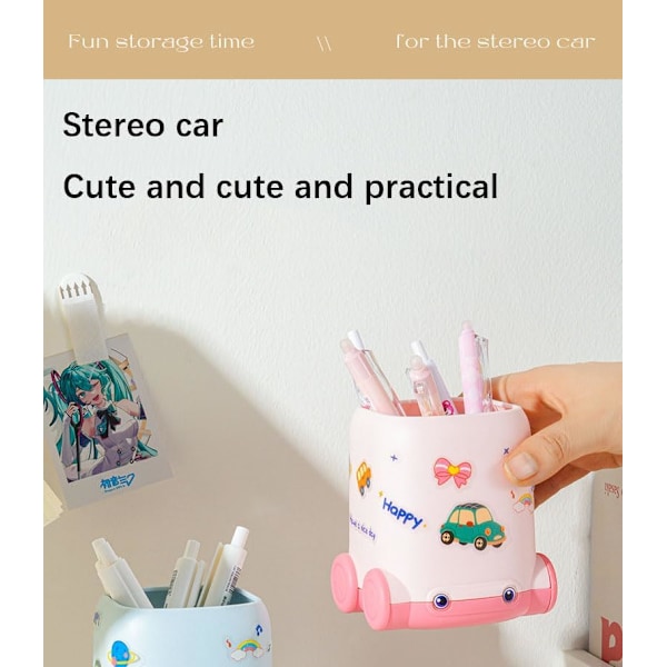 Kynäteline Kontti Auto-muotoinen Kawaii Monitoiminen Kynä-/lyijykynäteline Eloisa Pöytäjärjestäjä Tarvike Meikkisäilytys Lahja (Pinkki) pink