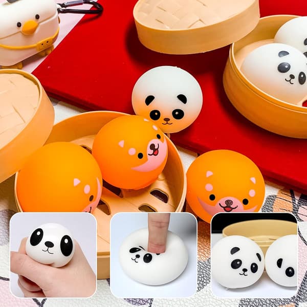 3 st ångade björnfidgetleksaker, sensoriska leksaker för ångestlindring Mochi med bambuångkokare, simuleringsstressbollar stresslindrande presenter