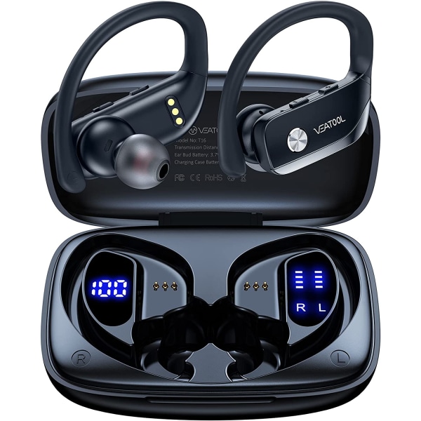 Trådlösa hörlurar Bluetooth -hörlurar Sporthörlurar med öronproppar med  öronkrokar Inbyggt mikrofonheadset för träning Svart dc1f | Fyndiq