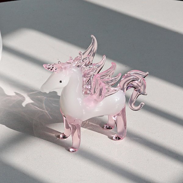 Krystal Pink Unicorn med Vinger Dyrefigurer, Håndblæst Glas Unicorn Gave til Piger og Kvinder Hjemmeindretning