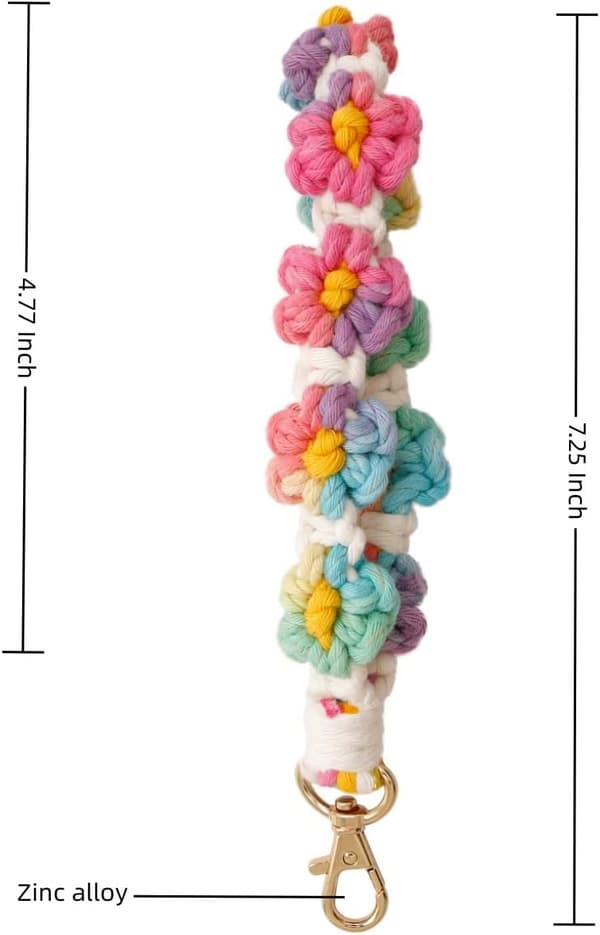 Macrame nøglering Håndlavet håndledsrem Nøglering Håndledsrem til nøgler Sød blomst nøglering Nøglering til kvinder Multicolour2