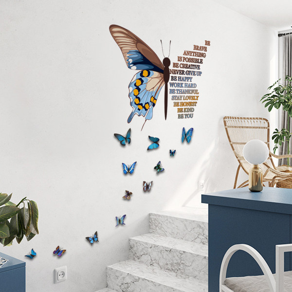 Väggdekaler för 3D-fjärilar, Väggdekaler för fjäril med konstord, avtagbara väggmålningar för DIY-konst