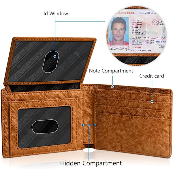 Plånböcker för män 15 kortfodral Slim Rfid Läder 2 ID-fönster med presentförpackning Herrtillbehör A Brown