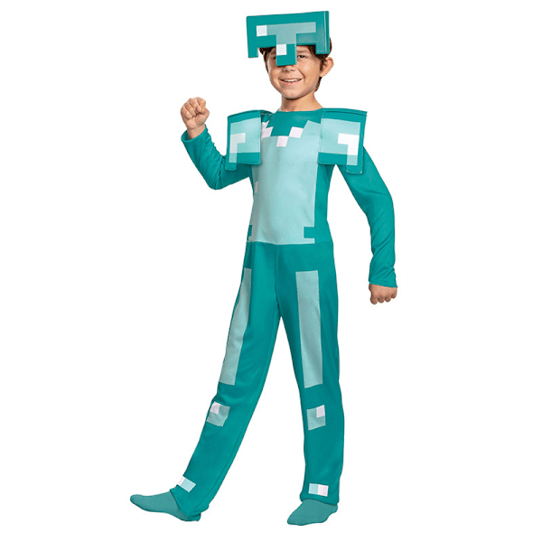 Minecraft Armor Boys' Jumpsuit Costume Blue Costume Children's Magic Diamond Armor Set Halloween  Large (Height 135-145cm)