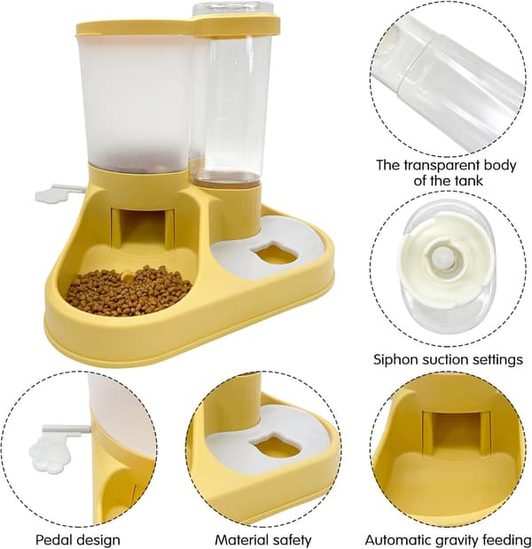 Gravity Kattefoder Sæt, Automatisk Kæledyrsfoderautomat og Vanddispenser 2 i 1 Gravity Kæledyrsfoder Sæt Auto Kæledyrsfoder Replenishes Self Feeding Statio Yellow Cat Feeder Set