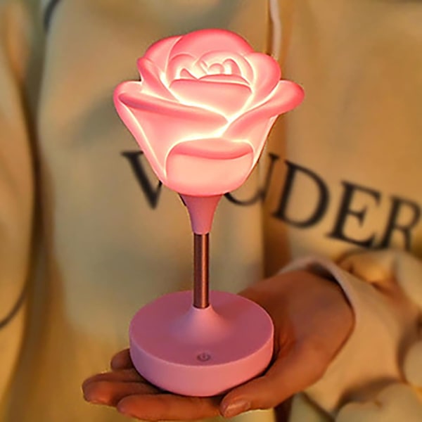 Blomsterbordlampe Stående Rosa Rose LED USB Sengelampe for Stue Kontor Lesing, Kreativ Valentinsdag Bursdagsgave til Elsker Kvinner