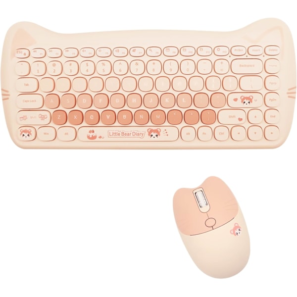 Sød Kat 2.4G USB Trådløst Tastatur og Mus Combo, Skrivemaskine Fleksible Taster, Slikfarver, Kompatibel med Notebook, PC Milk Tea