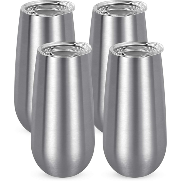 4-pack dubbelisolerat champagneglas med lock, 6 oz okrossbara återanvändbara cocktailglas Silver