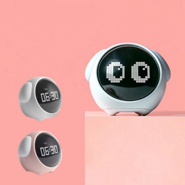 Expression Clock Söt hundform multifunktionell LED digital väckarklocka Röstaktiverad nattljus White