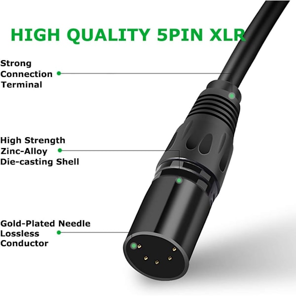 5-pinners XLR DMX-kabeladapter 5 fot, DMX512 5-pinners DMX hunn til hann 5-pinners DMX-kabel