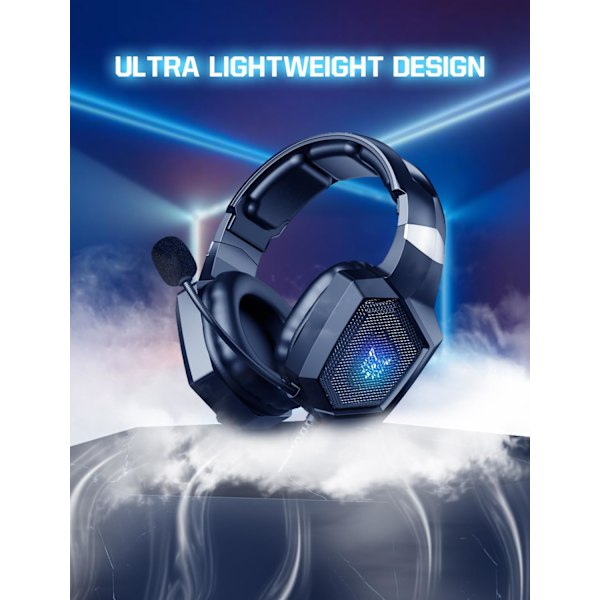 Gamingheadset med mikrofon, spelheadset kompatibelt med PS4 PS5 Xbox PC med RGB-lampor, Playstation-headset med brusreducering 7.1 Surro Black