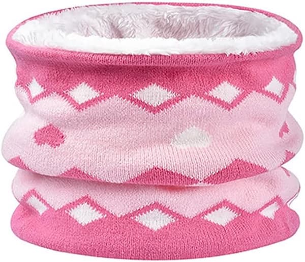 3-delad varm vinterdräkt för barn - unisex-vänlig mössa utan kant, halsduk och handskar, ullfoder, lämplig för 2-4 år pink