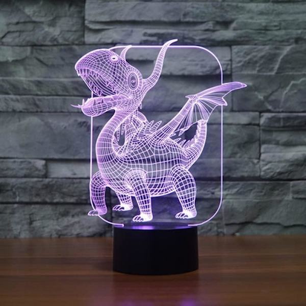 Pterosaurs Draken 3D LED-lampa Magisk Illusion LED Bordlampa med Bild Nattljus för Pojkar Barn Presenter 7 Färger Touchkontroll