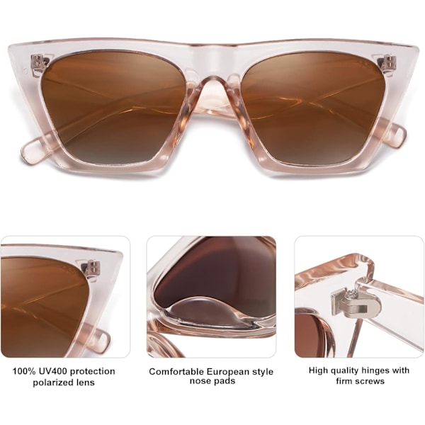 Överdimensionerade fyrkantiga Cateye polariserade solglasögon för kvinnor och män Brown Brown
