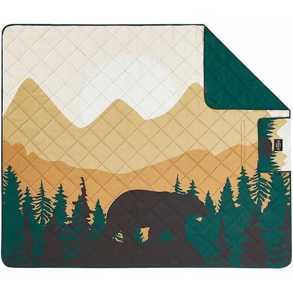 Bear Vintage Utendørspledd - 152cm x 183cm, Portabelt & Sammenleggbart, Sandtett, Vanntett, Piknik- & Campingpledd med Bærestropp