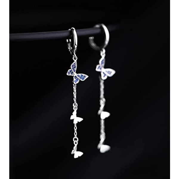 925 Sterling Silver Butterfly Dingle Örhängen Tofs för kvinnor Tonårsflickor CZ Butterfly Hoop Örhängen Kedja