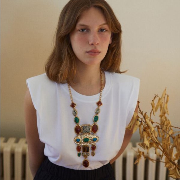 Halsband för kvinnor, barockt geometriskt juvellångt halsband, vintage court-tröjkedjekläder