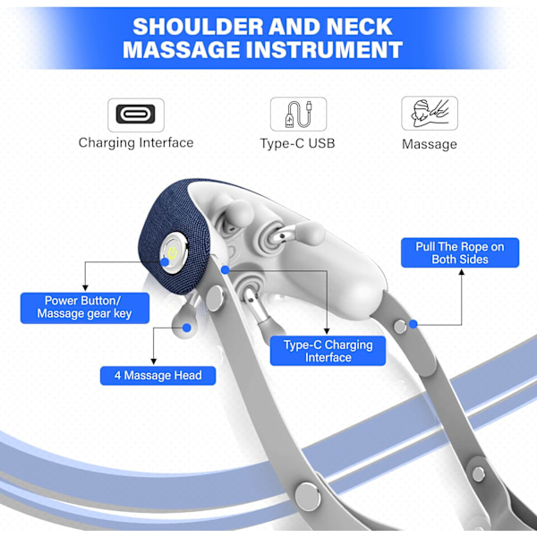 Bärbar nackmassageapparat för smärtlindring, elektrisk massage för axlar och nacke, sladdlös djupvävnadsenhet för nackavslappning