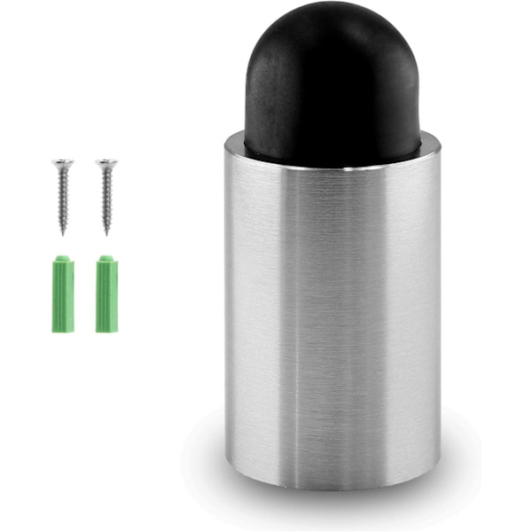 3 Tommers / 77mm Dørstopper i Rustfritt Stål, Veggmontert Dørstopper med Lydløs Gummistøtfanger - Børstet Finish - 1 Pakning 3 Inch -A