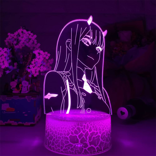 3D Nattlys Zero Two 002 Anime Lampe Led Illusions Nattlys Barn Jenter Soverom Dekor Julegaver Darling in The FRANXX