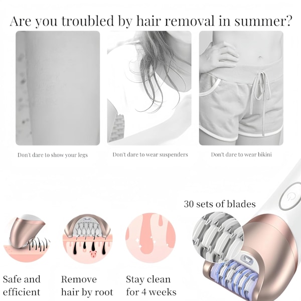 Dameepilator, 2-i-1 hårfjerningsæt til kvinder, inklusive epilator og barbermaskine, egnet til kvinders ansigt, krop, lemmer, intimhår