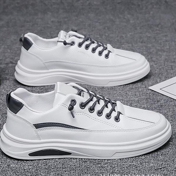 Herr Sneakers Fashionabla halkfria sula Konstgjord PU Sneakers Herr Casual Skor för dagligt utomhusbruk White Grey 42