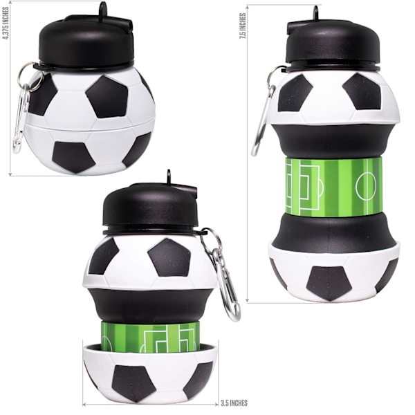 Maccabi Art Klipsbar Vannflaske i Sammenleggbar BPA-Fri Silikon Fotballform for Barn, 18 Oz.