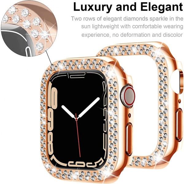 For Apple Watch Series 7 45mm, Luxurious Crystal Rhinestone Rigid PC Frame Case Apple Watch Series 7 - All-Around Bumper Case (Rose Gold)