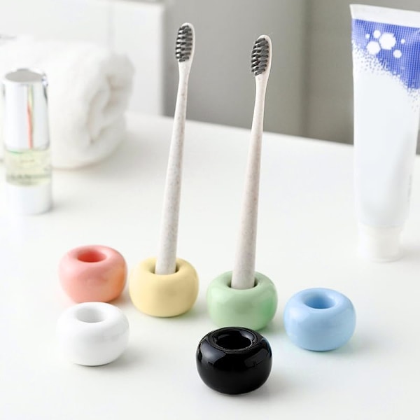 Mini Keramisk Tandbørsteholder Stativ til Badeværelse Forfængelighed Bordplade, Håndlavet Par Tandbørste Hovedholder, Barbermaskineholder og Kontor Penneholder, B Black white