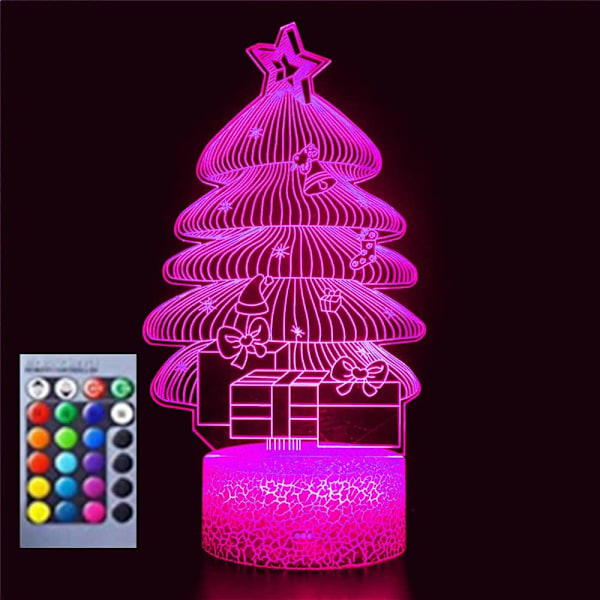 3D Juletre Nattlys Bordsklampe Optisk Illusjon Lamper 16 Farge Skiftende Lys LED Bordlampe Jul Hjem Kjærlighet Bursdag Barn Leke Gave