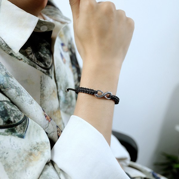2PCS Rostfritt Stål 8 Oändlighet Par Armband Flätad Läderrep Bangle Armband Justerbar Kedja Passar 7-9 Tum för Älskare Vänskap
