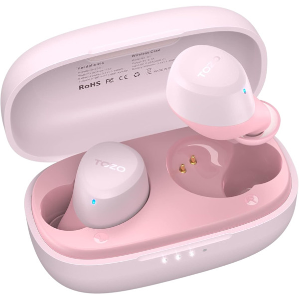 A1 Mini Bluetooth 5.3 trådløse ørepropper med ladeetui - IPX5 vanntett, førsteklasses lyd, innebygd mikrofon Rose Gold