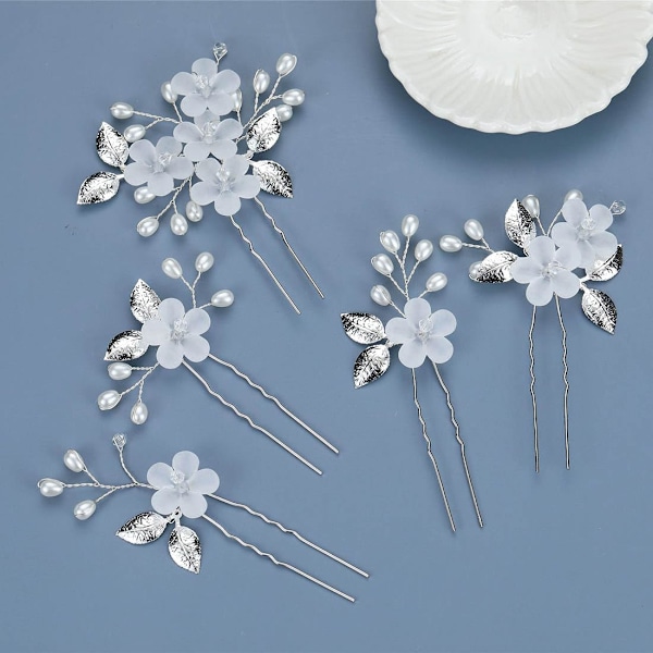 Bröllops Hårklämmor med Bröllopsblommor Kristall Bröllops Hårklämmor Pärla Blommigt Huvudbonad för Kvinnor och Flickor Pack med 5