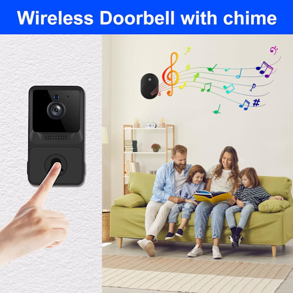 Trådlös dörrklocka med kamera och ringsignal, WiFi-videodörrklocka för hem, inomhus, utomhus, övervakning, 2-vägs ljud, mörkerseende