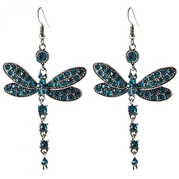 Yusufçuk Kristal Renk Damla Küpeler, Vintage Etnik Böcek Şekilli Küpeler Mücevher Hediye Bayan Kızlar Mavi