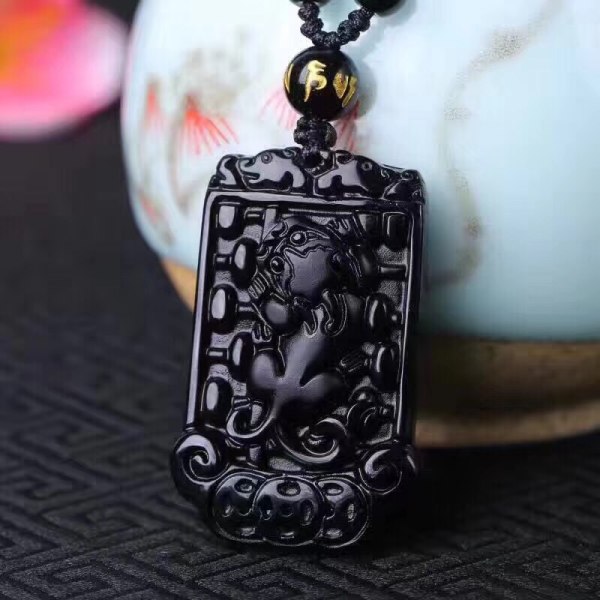 Pixiu Pi Yao Amulett Obsidian hänge halsband