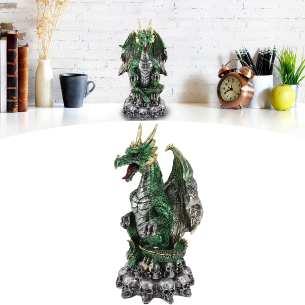 9,4 tum hög gotisk drake semester prydnad Halloween dekor skalle hög strid drake figurin staty semester dekoration grön