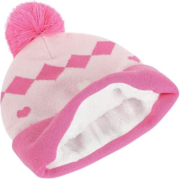 3-delad varm vinterdräkt för barn - unisex-vänlig mössa utan kant, halsduk och handskar, ullfoder, lämplig för 2-4 år pink