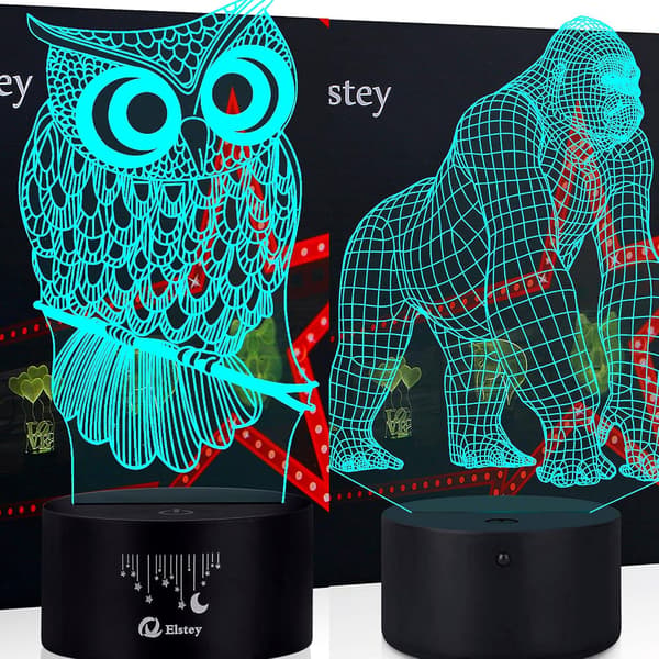 2-pack Uggla 3D Illusionslampa, 3D Gorilla Lampa